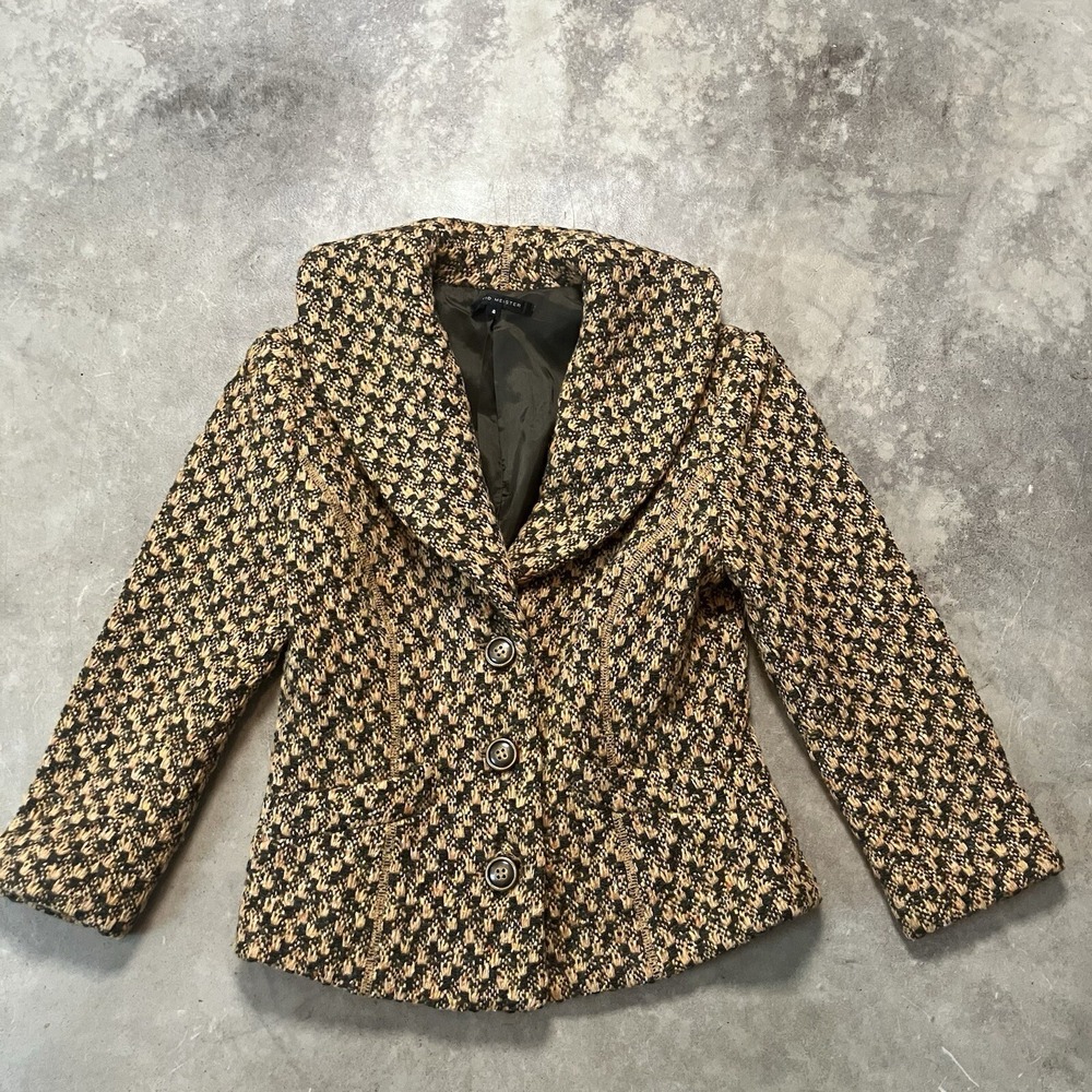 Vtg David Meister Jacket Womens Size 4 Tweed Wool Blend Blazer Coat USA